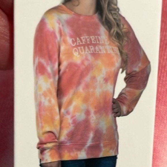 Sweatshirt Womens Large Tie Dye Caffeine Modern Canvas Pink Peach Pullover - Picture 7 of 10